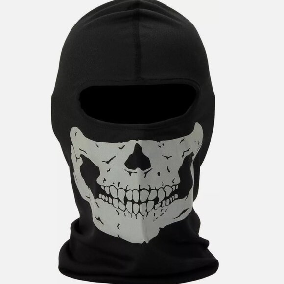 Black Balaclava Ghosts Skull Full Face Mask, Windproof Ski Mask Motorcycle Face - Picture 1 of 6